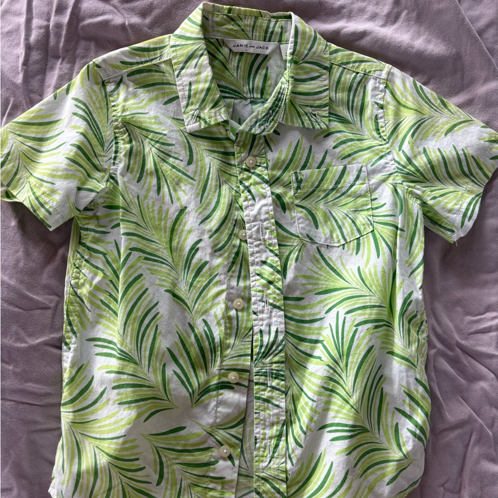 Janie and Jack Green Leaf Print Shirt